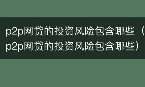 p2p网贷的投资风险包含哪些（p2p网贷的投资风险包含哪些）
