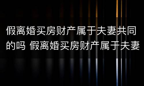 假离婚买房财产属于夫妻共同的吗 假离婚买房财产属于夫妻共同的吗