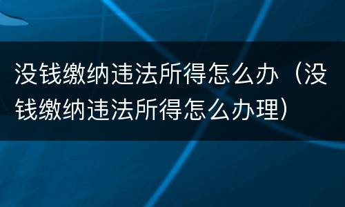 没钱缴纳违法所得怎么办（没钱缴纳违法所得怎么办理）