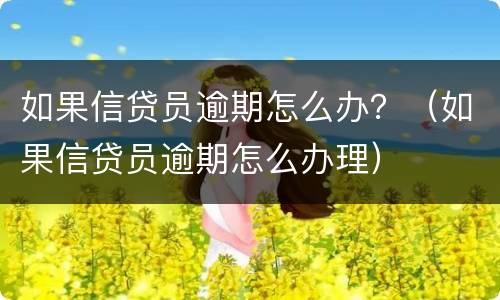 如果信贷员逾期怎么办？（如果信贷员逾期怎么办理）