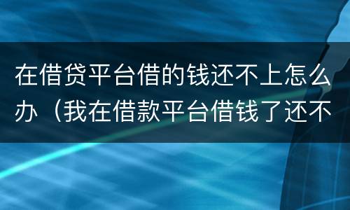 在借贷平台借的钱还不上怎么办（我在借款平台借钱了还不上怎么办）
