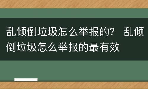 乱倾倒垃圾怎么举报的？ 乱倾倒垃圾怎么举报的最有效