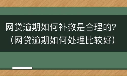 网贷逾期如何补救是合理的？（网贷逾期如何处理比较好）