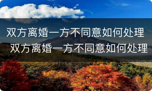 双方离婚一方不同意如何处理 双方离婚一方不同意如何处理呢