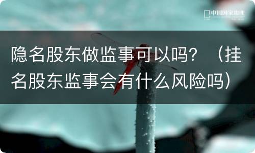 隐名股东做监事可以吗？（挂名股东监事会有什么风险吗）