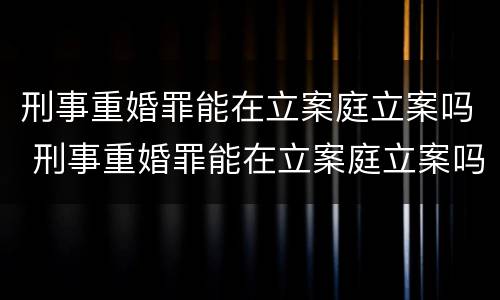 刑事重婚罪能在立案庭立案吗 刑事重婚罪能在立案庭立案吗怎么处理