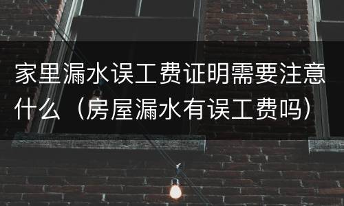 家里漏水误工费证明需要注意什么（房屋漏水有误工费吗）