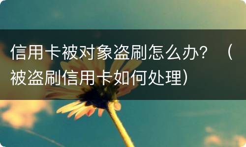 信用卡被对象盗刷怎么办？（被盗刷信用卡如何处理）