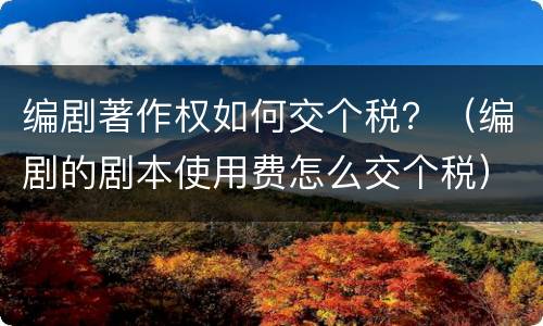 编剧著作权如何交个税？（编剧的剧本使用费怎么交个税）
