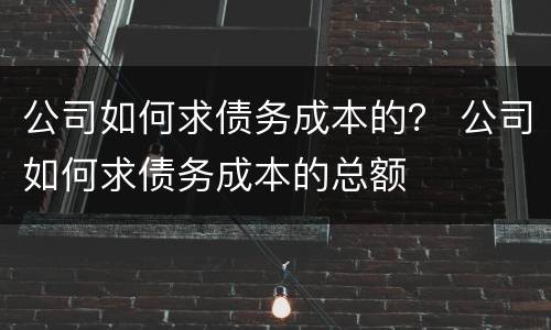 公司如何求债务成本的？ 公司如何求债务成本的总额