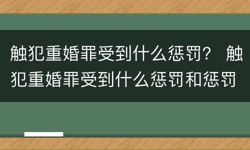 触犯重婚罪受到什么惩罚？ 触犯重婚罪受到什么惩罚和惩罚