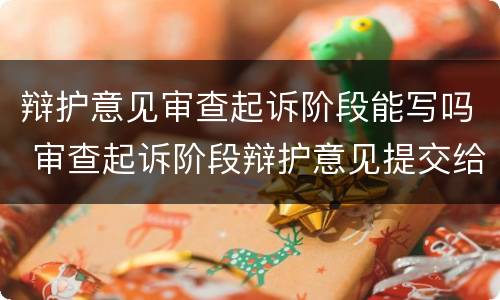 辩护意见审查起诉阶段能写吗 审查起诉阶段辩护意见提交给谁