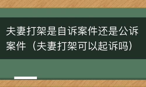 夫妻打架是自诉案件还是公诉案件（夫妻打架可以起诉吗）