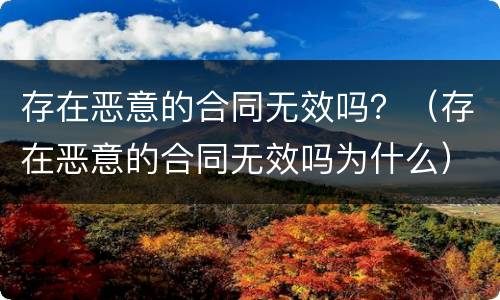 存在恶意的合同无效吗？（存在恶意的合同无效吗为什么）