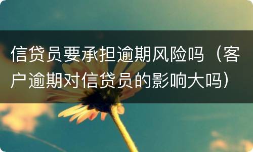 信贷员要承担逾期风险吗（客户逾期对信贷员的影响大吗）