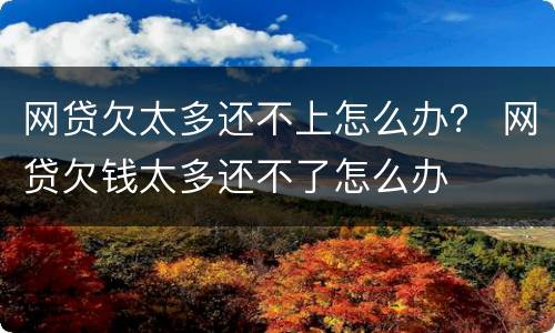 网贷欠太多还不上怎么办？ 网贷欠钱太多还不了怎么办