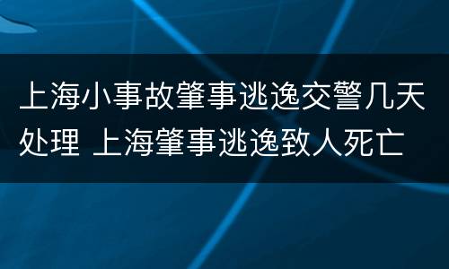 上海小事故肇事逃逸交警几天处理 上海肇事逃逸致人死亡