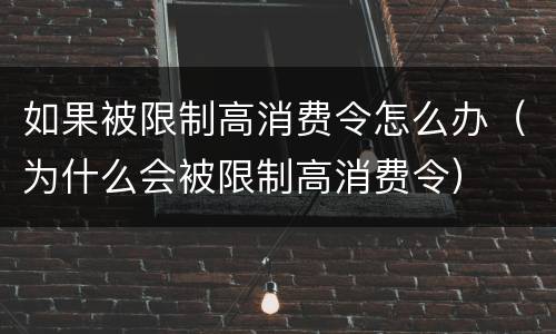 如果被限制高消费令怎么办（为什么会被限制高消费令）
