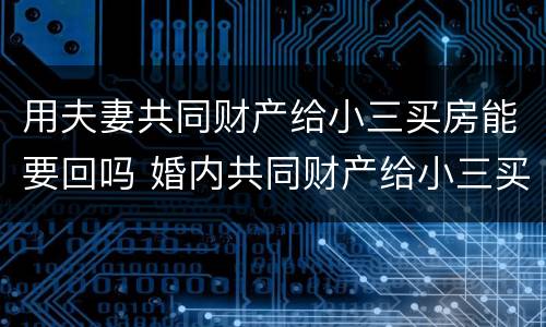 用夫妻共同财产给小三买房能要回吗 婚内共同财产给小三买房