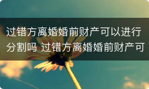过错方离婚婚前财产可以进行分割吗 过错方离婚婚前财产可以进行分割吗