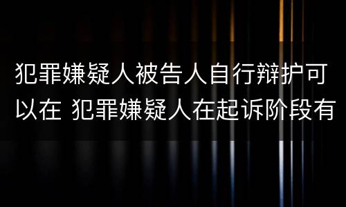 犯罪嫌疑人被告人自行辩护可以在 犯罪嫌疑人在起诉阶段有权自行辩护