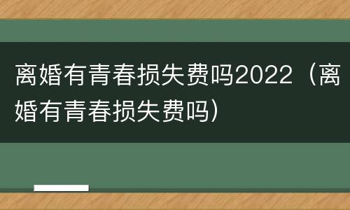 离婚有青春损失费吗2022（离婚有青春损失费吗）