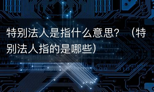 特别法人是指什么意思？（特别法人指的是哪些）