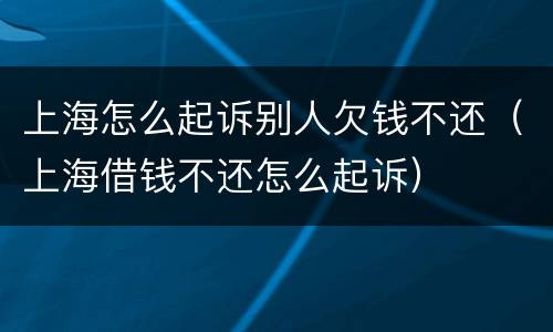 上海怎么起诉别人欠钱不还（上海借钱不还怎么起诉）
