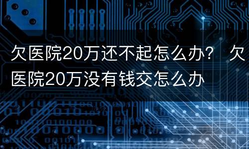 欠医院20万还不起怎么办？ 欠医院20万没有钱交怎么办