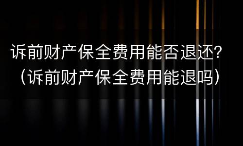 诉前财产保全费用能否退还？（诉前财产保全费用能退吗）