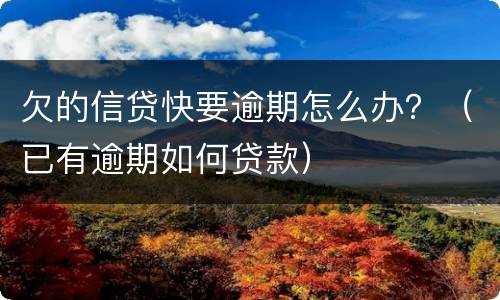 欠的信贷快要逾期怎么办？（已有逾期如何贷款）