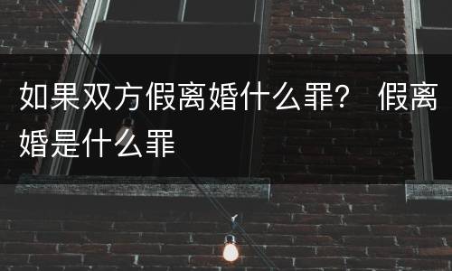 如果双方假离婚什么罪？ 假离婚是什么罪