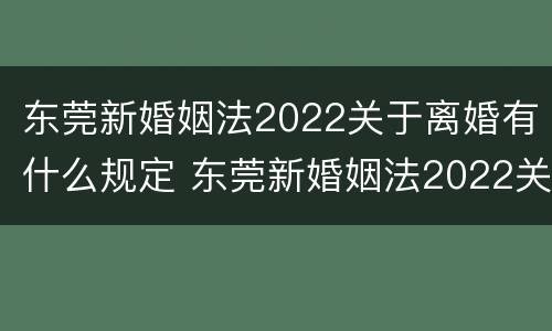 东莞新婚姻法2022关于离婚有什么规定 东莞新婚姻法2022关于离婚有什么规定吗
