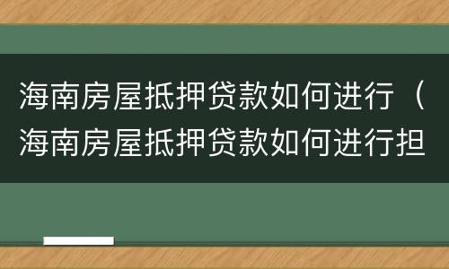 海南房屋抵押贷款如何进行（海南房屋抵押贷款如何进行担保）