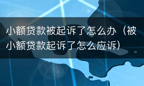 小额贷款被起诉了怎么办（被小额贷款起诉了怎么应诉）