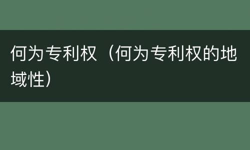 何为专利权（何为专利权的地域性）