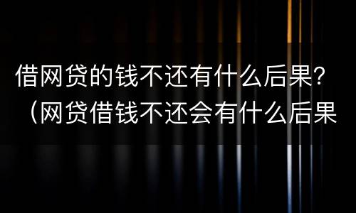 借网贷的钱不还有什么后果？（网贷借钱不还会有什么后果）