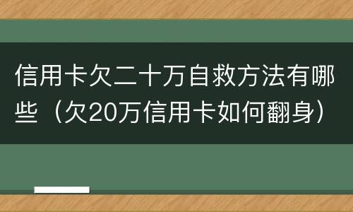 信用卡欠二十万自救方法有哪些（欠20万信用卡如何翻身）