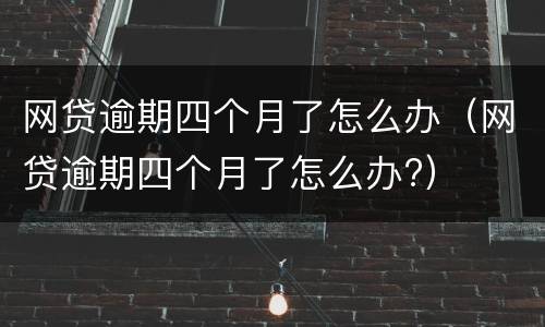 网贷逾期四个月了怎么办（网贷逾期四个月了怎么办?）
