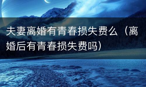 夫妻离婚有青春损失费么（离婚后有青春损失费吗）