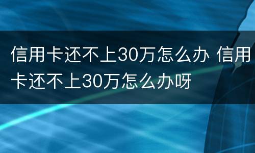 信用卡还不上30万怎么办 信用卡还不上30万怎么办呀
