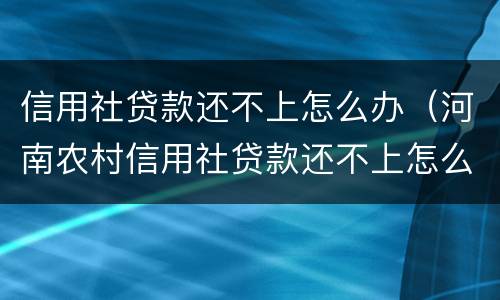 信用社贷款还不上怎么办（河南农村信用社贷款还不上怎么办）