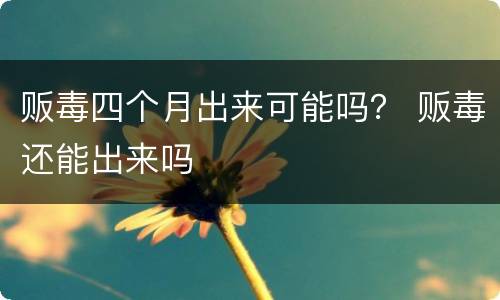 贩毒四个月出来可能吗？ 贩毒还能出来吗