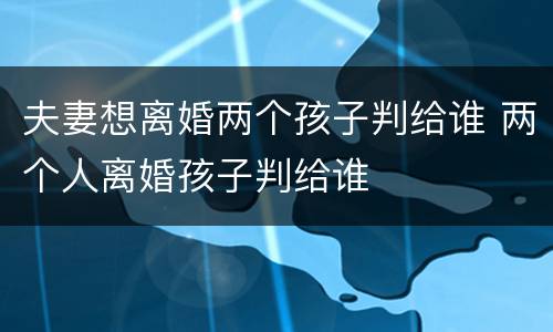 夫妻想离婚两个孩子判给谁 两个人离婚孩子判给谁
