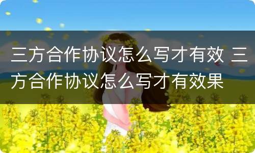 三方合作协议怎么写才有效 三方合作协议怎么写才有效果