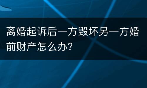 离婚起诉后一方毁坏另一方婚前财产怎么办？