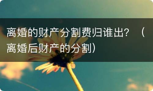 离婚的财产分割费归谁出？（离婚后财产的分割）