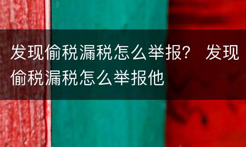 发现偷税漏税怎么举报？ 发现偷税漏税怎么举报他