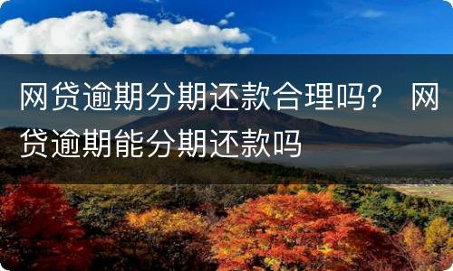 网贷逾期分期还款合理吗？ 网贷逾期能分期还款吗