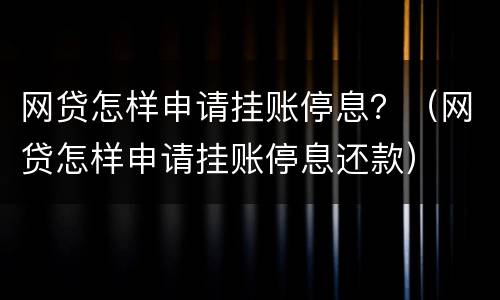 网贷怎样申请挂账停息？（网贷怎样申请挂账停息还款）